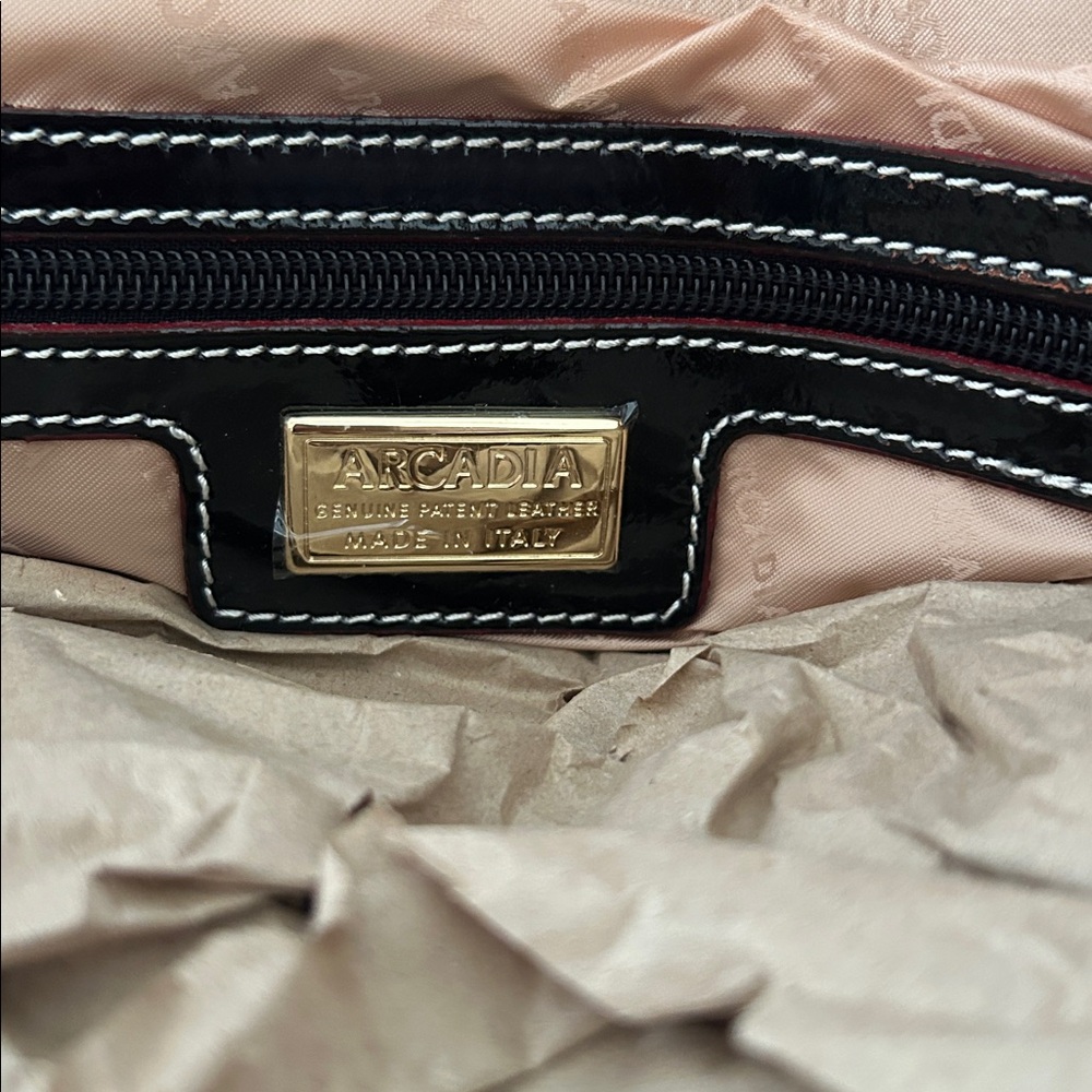 Arcadia Black patent leather and Tan Satchel with Red Accents - Picture 6 of 9